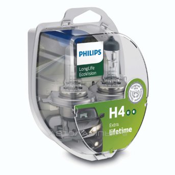 H4 12V- 60/55W (P43t) (увелич. срок службы) LongLife EcoVision (2шт) 12342LLECOS2